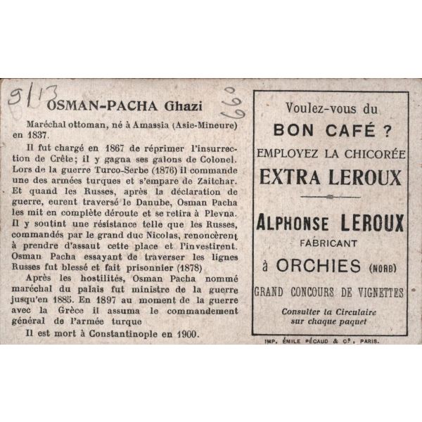 Osman Paşa, ed. Emile Pecaud&C., Paris, 7x11 cm