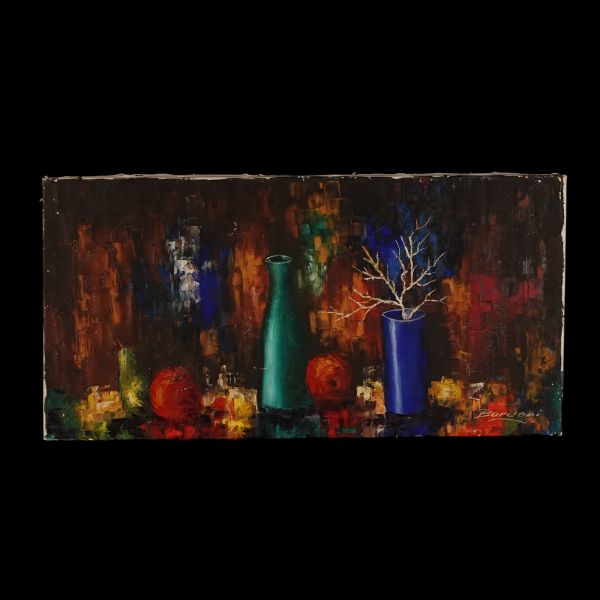 Angelo Bardoni imzalı, tuval üzeri yağlı boya natürmort tablo, 80x40 cm...