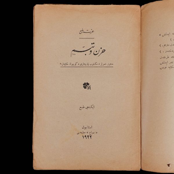 HÜZÜN VE TEBESSÜM (Mensur Şiirler, Mektup Parçaları, Küçük Hikâyeler), İzzet Melih Devrim, 1922, Sabah Matbaası, 126 sayfa...