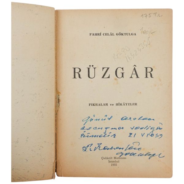 RÜZGAR, Fahri Celal Göktulga, 1955, Çelikcilt Matbaası, 126 sayfa, 14x20 cm....