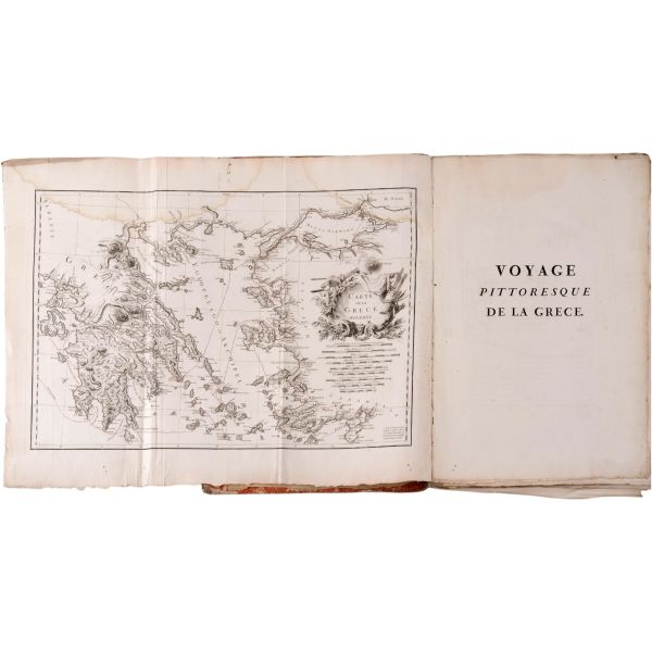 VOYAGE PITTORESQUE DE LA GRECE (6 bölüm, tam set), Auguste de Choiseul-Gouffier, 1782 / 1809 / 1822 (J. J. Blaise Libraire), A Paris, 36,5x55,5 cm...