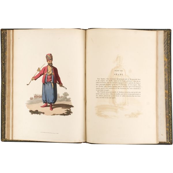 THE MILITARY COSTUME OF TURKEY, (editör: McLean Thomas), 1818, T. M´Lean, London, 5+1+30 sayfa metin + ikisi başlık sayfasında olmak üzere 30 aquatint baskı levha, 37x27 cm...