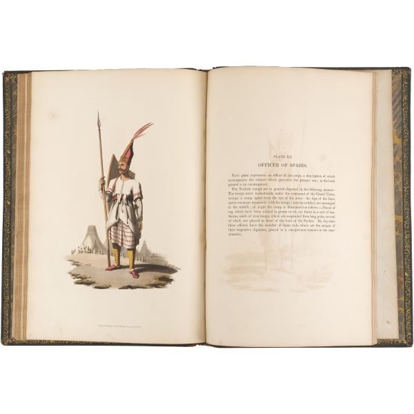 THE MILITARY COSTUME OF TURKEY, (editör: McLean Thomas), 1818, T. M´Lean, London, 5+1+30 sayfa metin + ikisi başlık sayfasında olmak üzere 30 aquatint baskı levha, 37x27 cm...