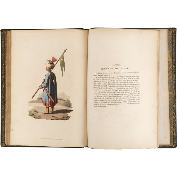 THE MILITARY COSTUME OF TURKEY, (editör: McLean Thomas), 1818, T. M´Lean, London, 5+1+30 sayfa metin + ikisi başlık sayfasında olmak üzere 30 aquatint baskı levha, 37x27 cm...