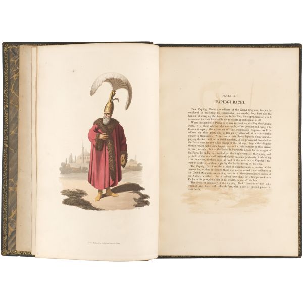 THE MILITARY COSTUME OF TURKEY, (editör: McLean Thomas), 1818, T. M´Lean, London, 5+1+30 sayfa metin + ikisi başlık sayfasında olmak üzere 30 aquatint baskı levha, 37x27 cm...