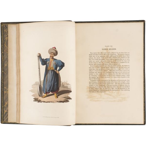 THE MILITARY COSTUME OF TURKEY, (editör: McLean Thomas), 1818, T. M´Lean, London, 5+1+30 sayfa metin + ikisi başlık sayfasında olmak üzere 30 aquatint baskı levha, 37x27 cm...