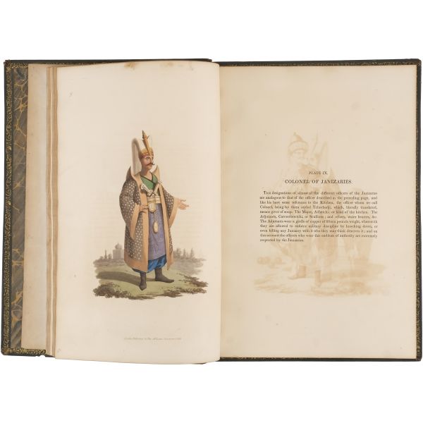 THE MILITARY COSTUME OF TURKEY, (editör: McLean Thomas), 1818, T. M´Lean, London, 5+1+30 sayfa metin + ikisi başlık sayfasında olmak üzere 30 aquatint baskı levha, 37x27 cm...