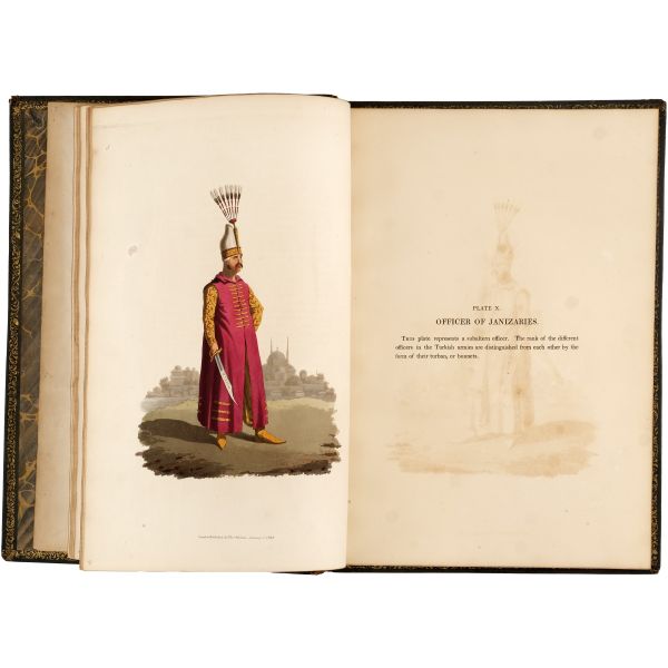 THE MILITARY COSTUME OF TURKEY, (editör: McLean Thomas), 1818, T. M´Lean, London, 5+1+30 sayfa metin + ikisi başlık sayfasında olmak üzere 30 aquatint baskı levha, 37x27 cm...