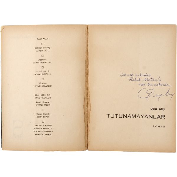 TUTUNAMAYANLAR (2 cilt takım), Oğuz Atay, 1971-1972, Sinan Yayınları, 663 sayfa, 14x19,5 cm...