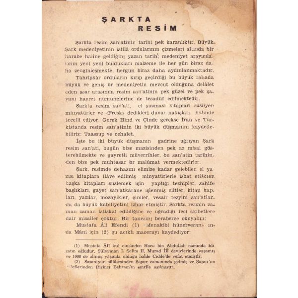 Şarkta Resim, D Grubu'nun Kurucularından olan Ressam Elif Naci'den Etem İzzet Benice'ye imzalı ve ithaflı, 25 sayfa, kapak haliyle, İlk Baskı, 1943.