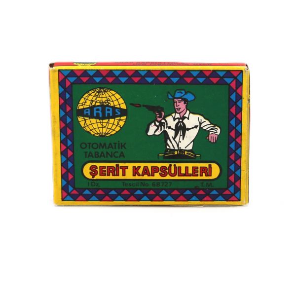 Türk malı, Aras marka, otomatik tabanca şerit kapsülleri, 7x5x1 cm