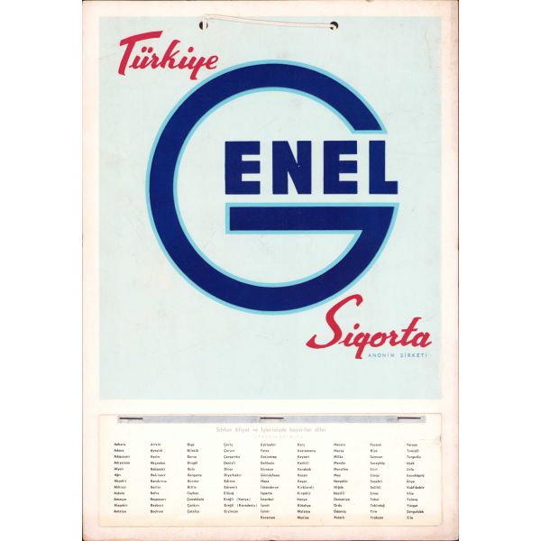 Türkiye Enel Sigorta reklamlı 1963 senesi takvimi, 23x33 cm
