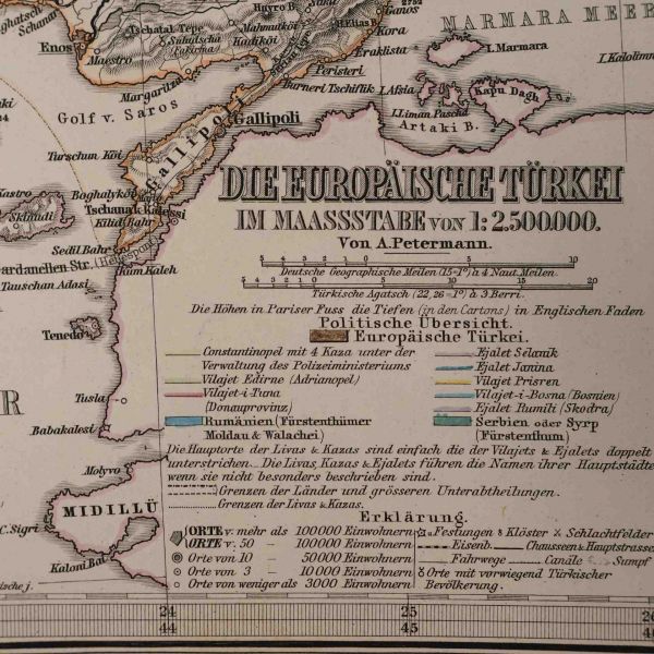 Balkanlar haritası, yay. Justus Perthes, Gotha/Almanya 1874, 38x47 cm
