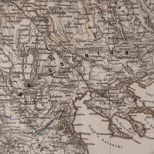 Balkanlar haritası, yay. Justus Perthes, Gotha/Almanya 1874, 38x47 cm